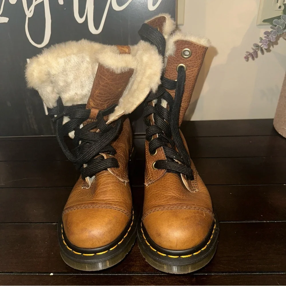 Dr. Martens Fur-Lined Aimilita Grizzly Boots in Tan - Picture 5 of 8